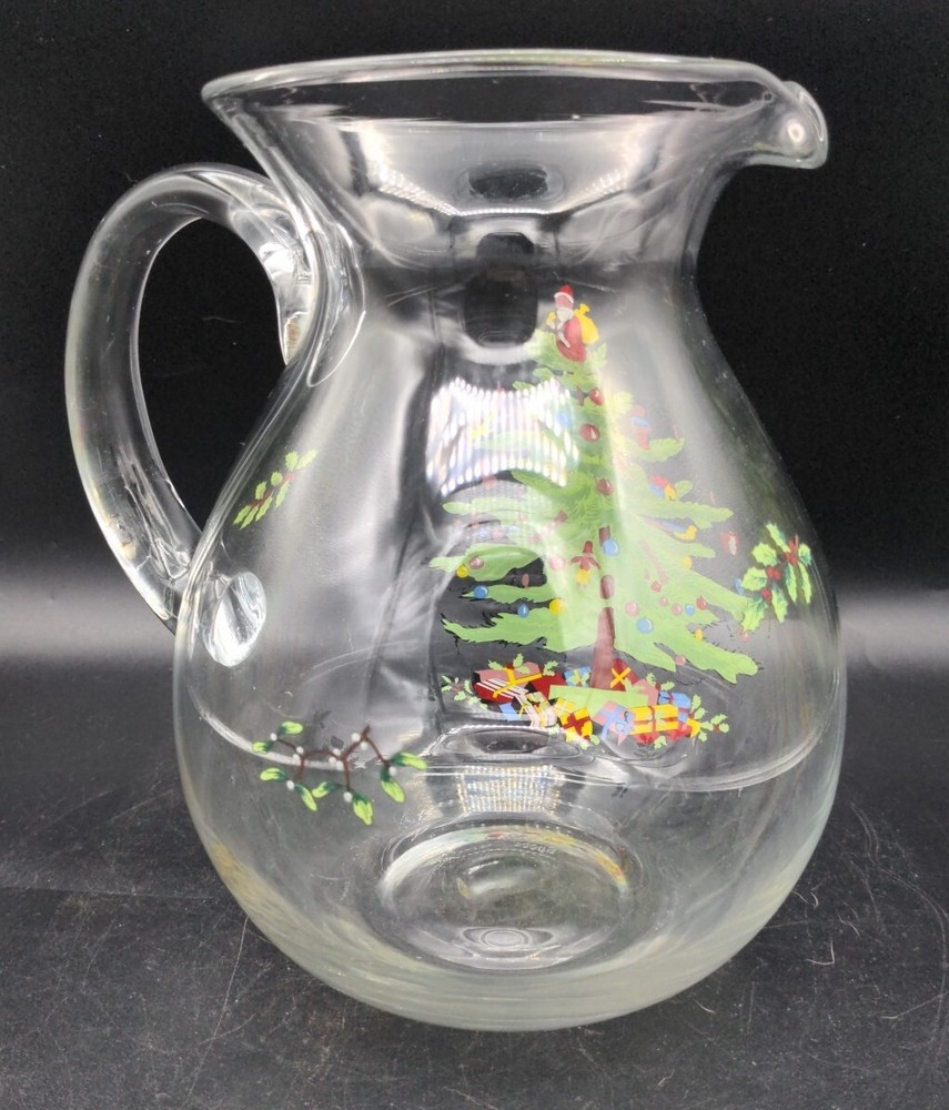 Spode Christmas Tree Glass Clear Pitcher Clear Handle 9 1/4 in