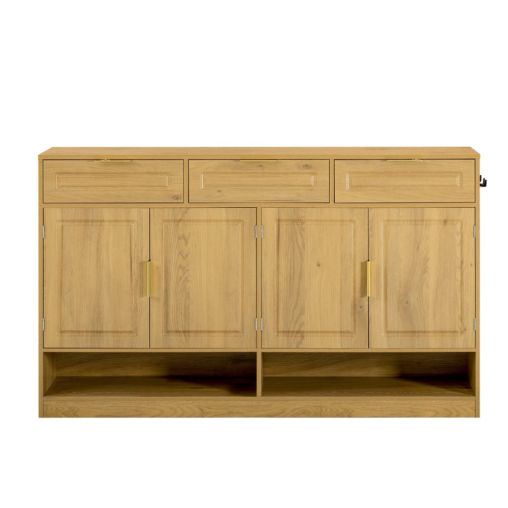 U-Style Farmhouse Sideboard with 3 Drawers & 4 Doors,59.1" Multi-Functional St