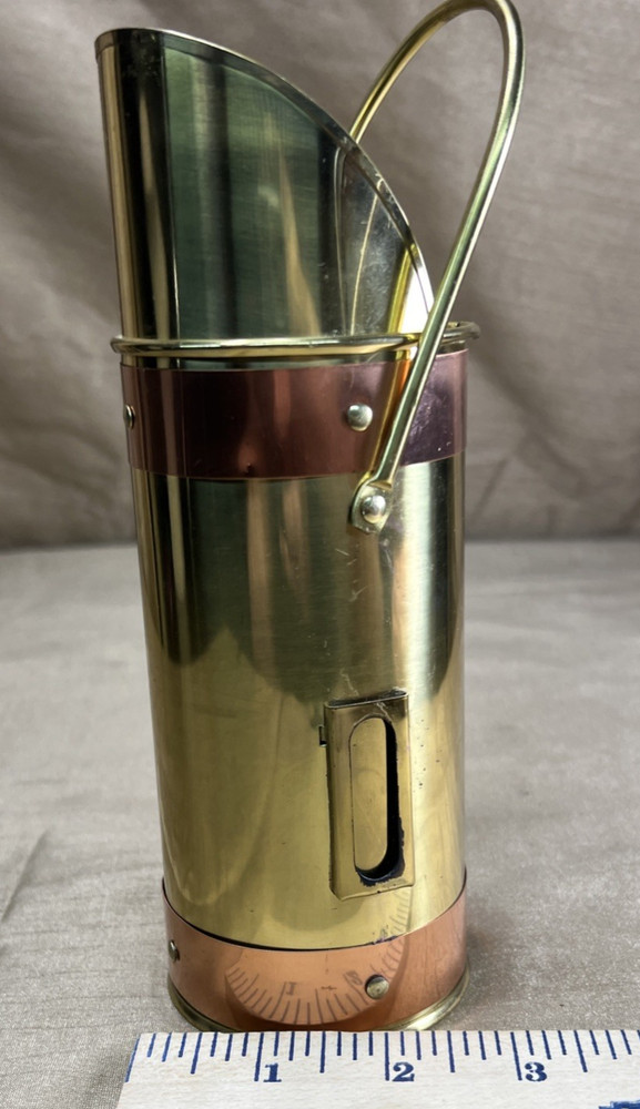 Vintage Brass & Copper Mini Coal Shuttle w/ Handle - Matchstick Holder & Striker