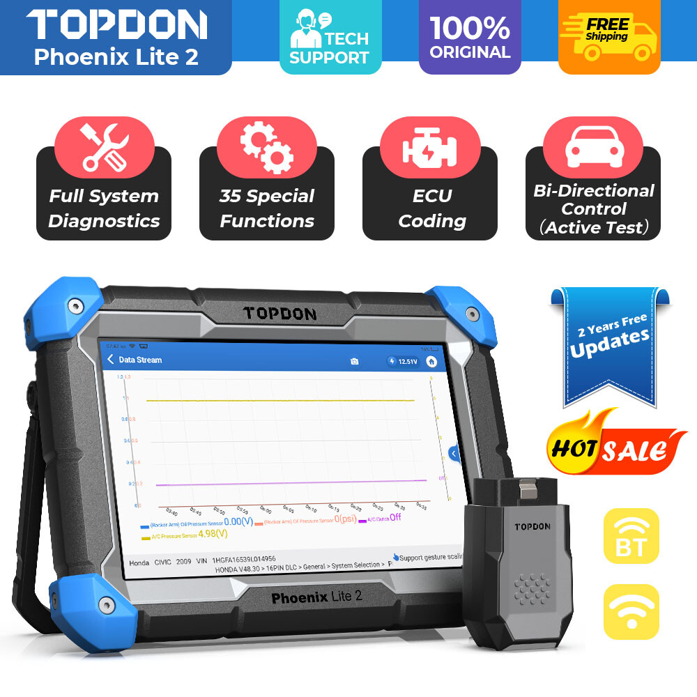 TOPDON Phoenix Lite 2 Bi-directional OBD2 Scanner Diagnostic Tool Key Coding