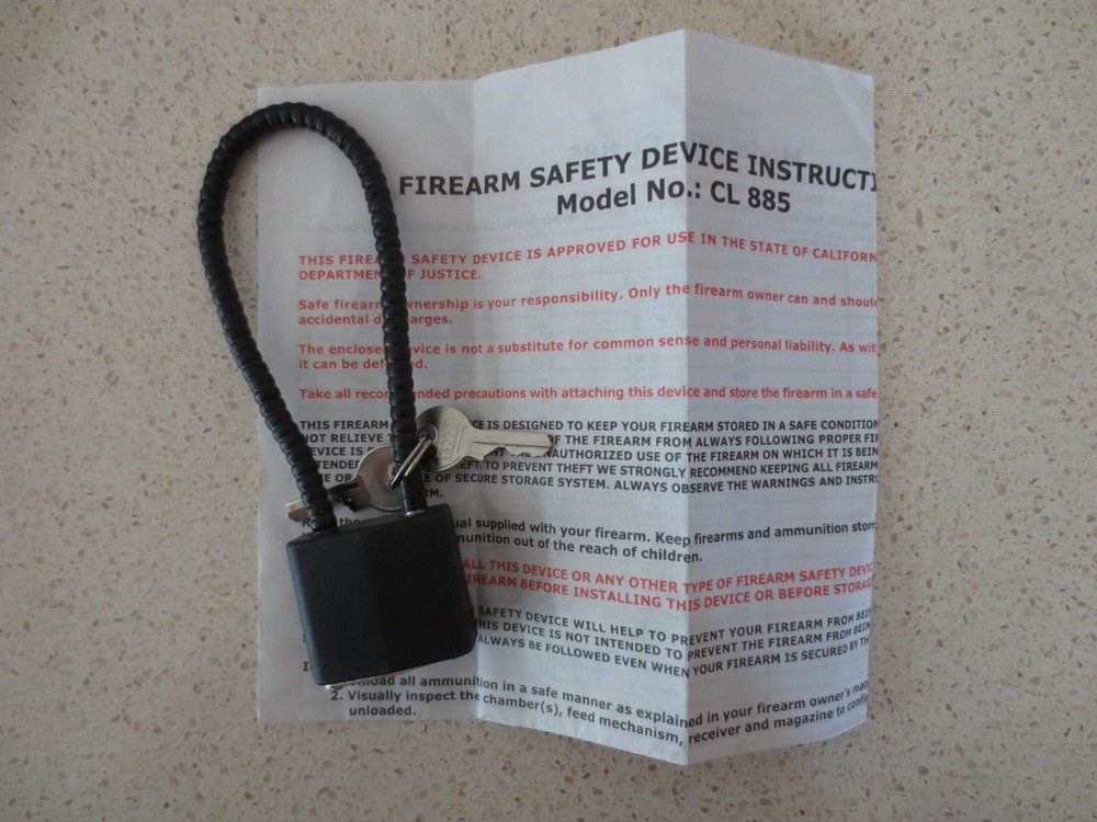 Gun Cable Lock 2 Keys Model # CL 885 with Instruction Sheet