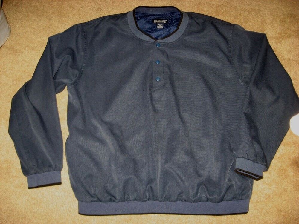 Mens Navy LANDS END Lined Pullover Henley Windbreaker Jacket Large