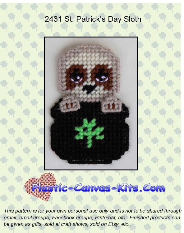 St. Patrick's Day Sloth Magnet-Plastic Canvas Pattern/Kit