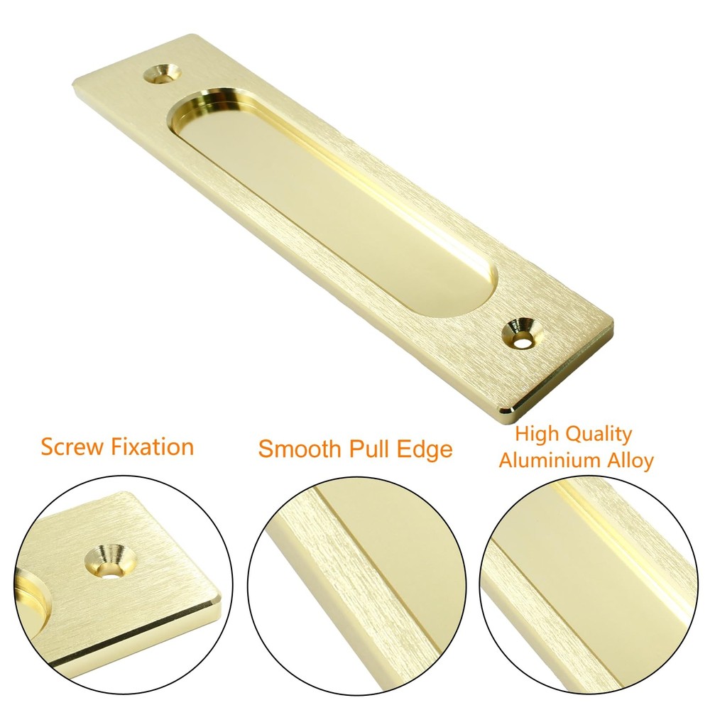 Kyuionty 2Pcs 7 Inch Flush Pull, Rectangular Finger 2 Pcs, Brushed Gold