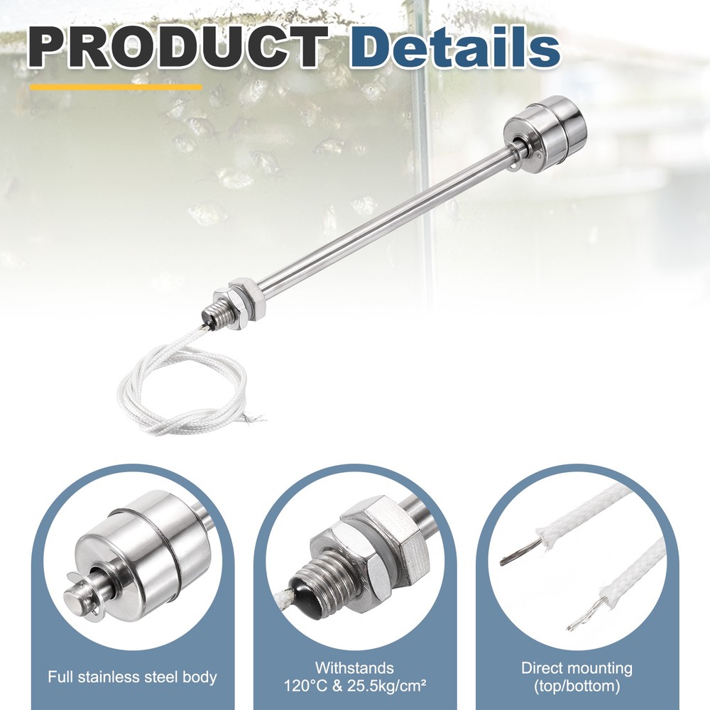Float Switch 150mm Rod 0.5A Vertical Single Float for Pump/Alarm 1 Pcs