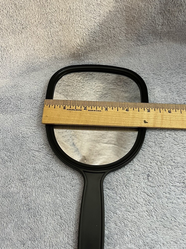 Black Hand Mirror Plastic 10.5” Rectangular Textured Back Vintage