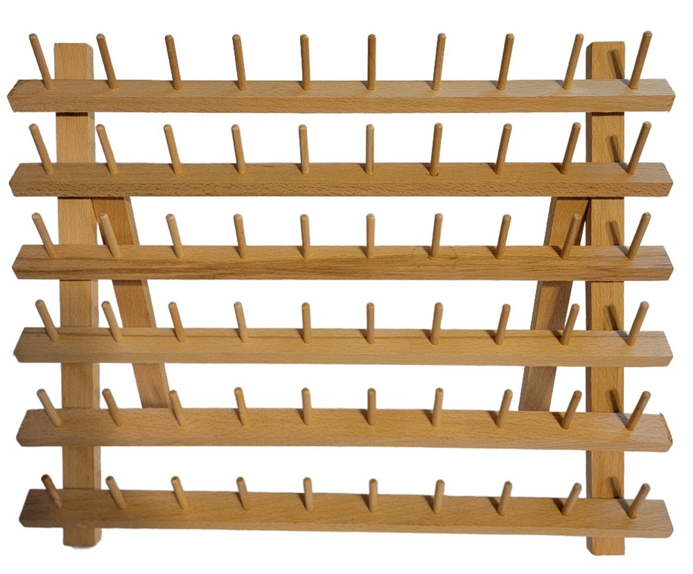 60-Spool Thread Spool Rack Wooden Thread Holder Sewing Organizer