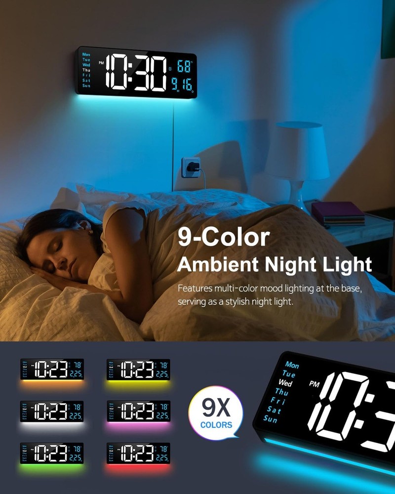 Digital Wall Clock, 16" Large Display Digital Clock with Night Light, Wall Cl...