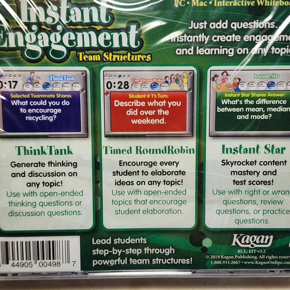 Kagan Instant Engagement Software Cooperative Learning 3 Discs PC Mac 2019 New
