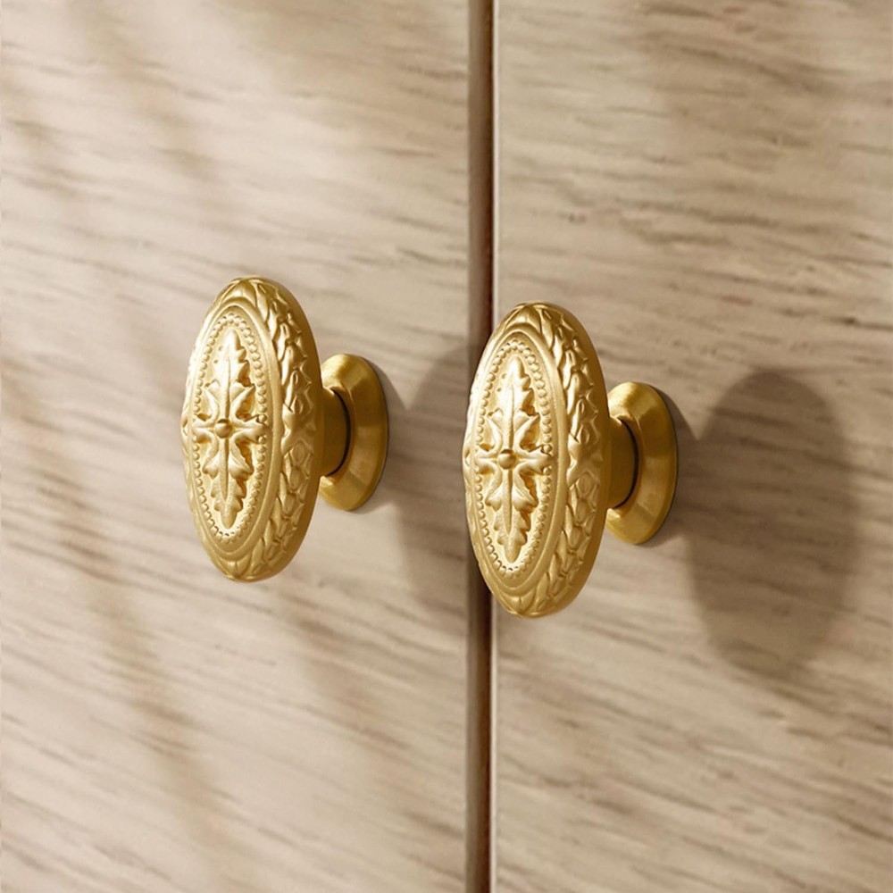 Brass Cabinet Knobs Antique Drawer Knobs, Copper Oval Handles Knobs for Kitch...