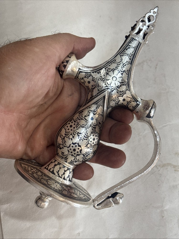 Hand Crafted Mughal Silver inlaid Iron Sword Talwar Handle