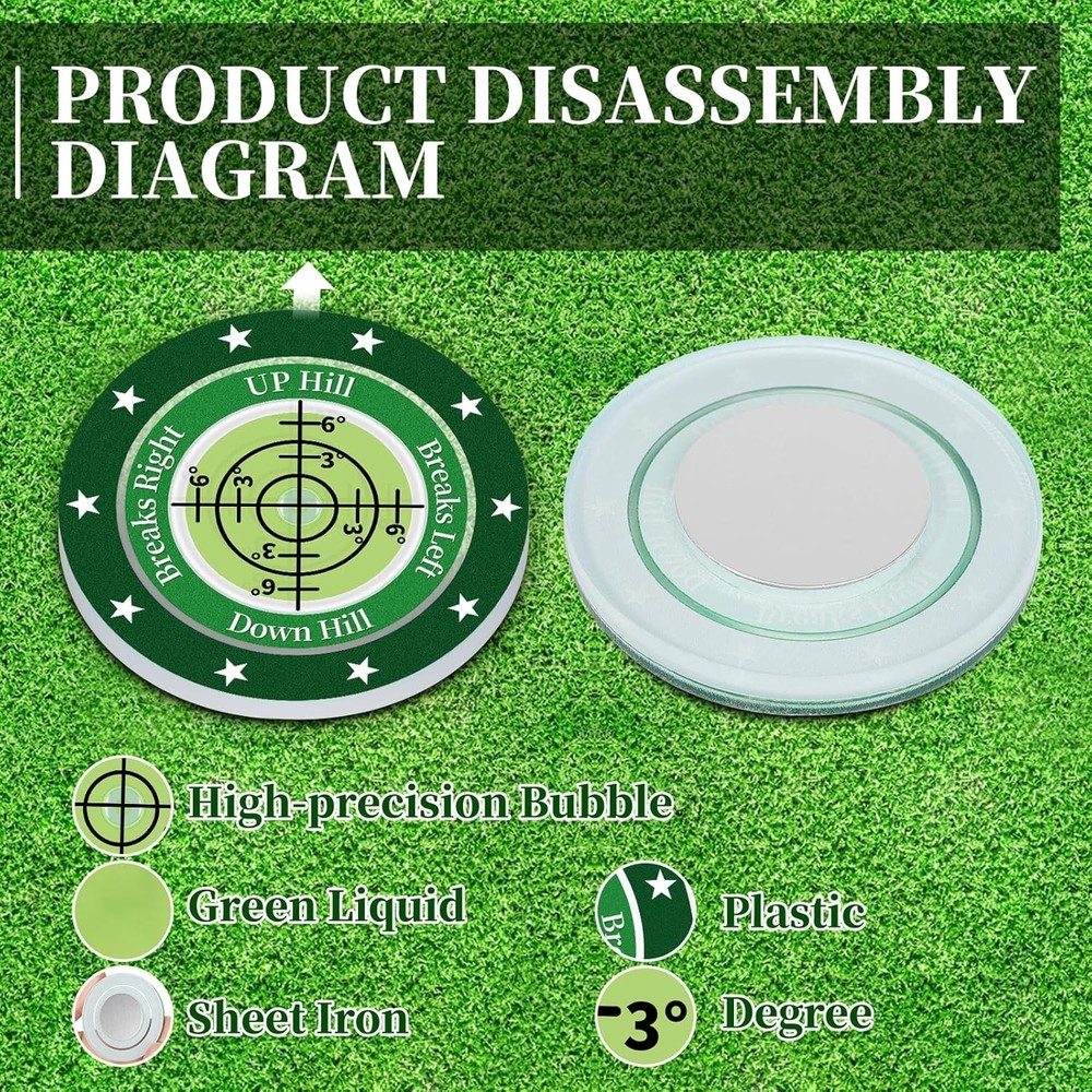 2-Pack Golf Green Reader - Ball Marker Hat Clip w/ Bubble Level, Putting Aid