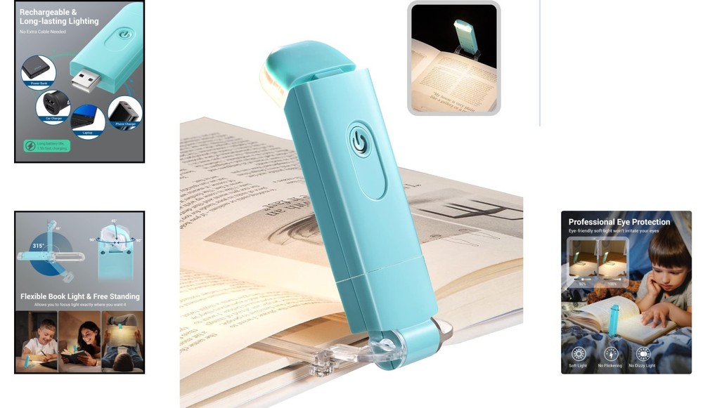 USB Rechargeable Clip-On LED Book Light - Adjustable Brightness for Reading