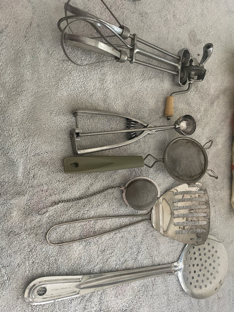 Vintage Kitchen Utensils sieves 1 hand mixer