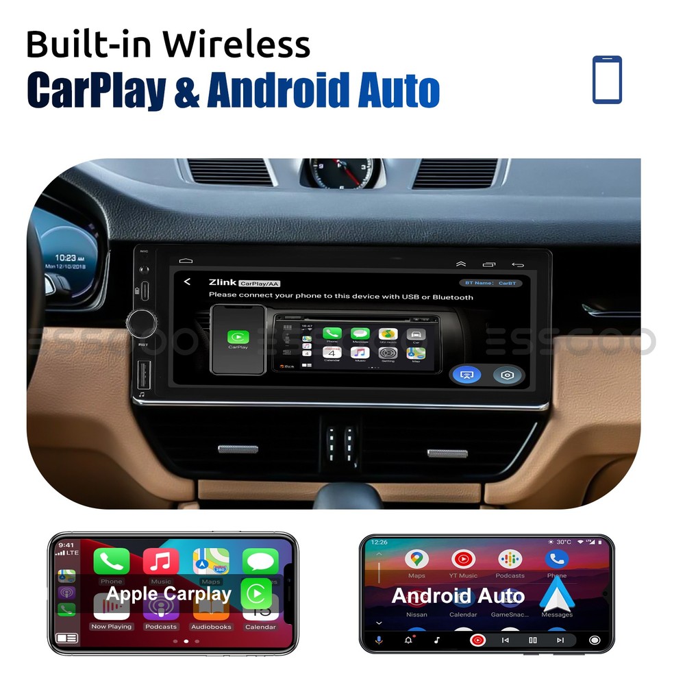 6.86" Single Din Touchscreen Car Stereo with Wireless Apple Carplay Android Auto