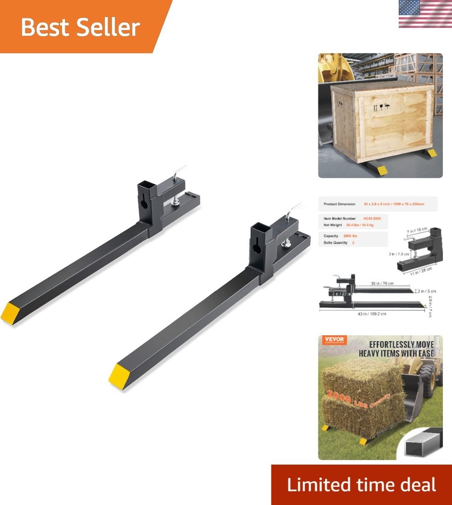 Quick Attach Pallet Forks for Tractors, 2000lbs Lifting Capacity, Easy Install
