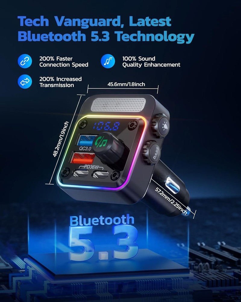 High-Power 54W Bluetooth Adapter with Multi-Color LED & Hands-Free Functionality