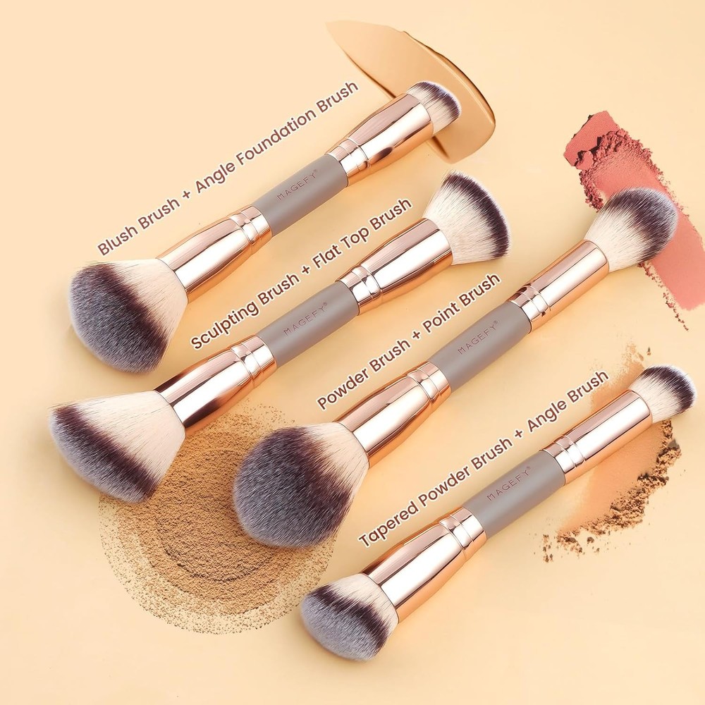Makeup Brushes 12Pcs with Bag,Double-End Multi-functional for Foundation Powder