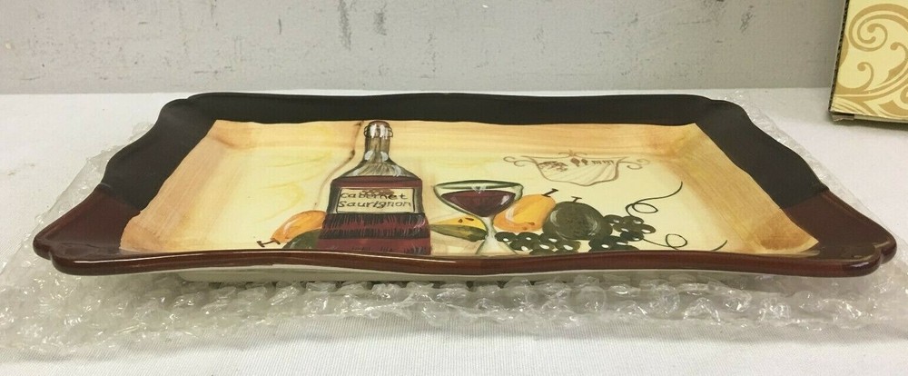 Ceramic Rectangule Platter with Wine and Pears by D'Lusso Designs