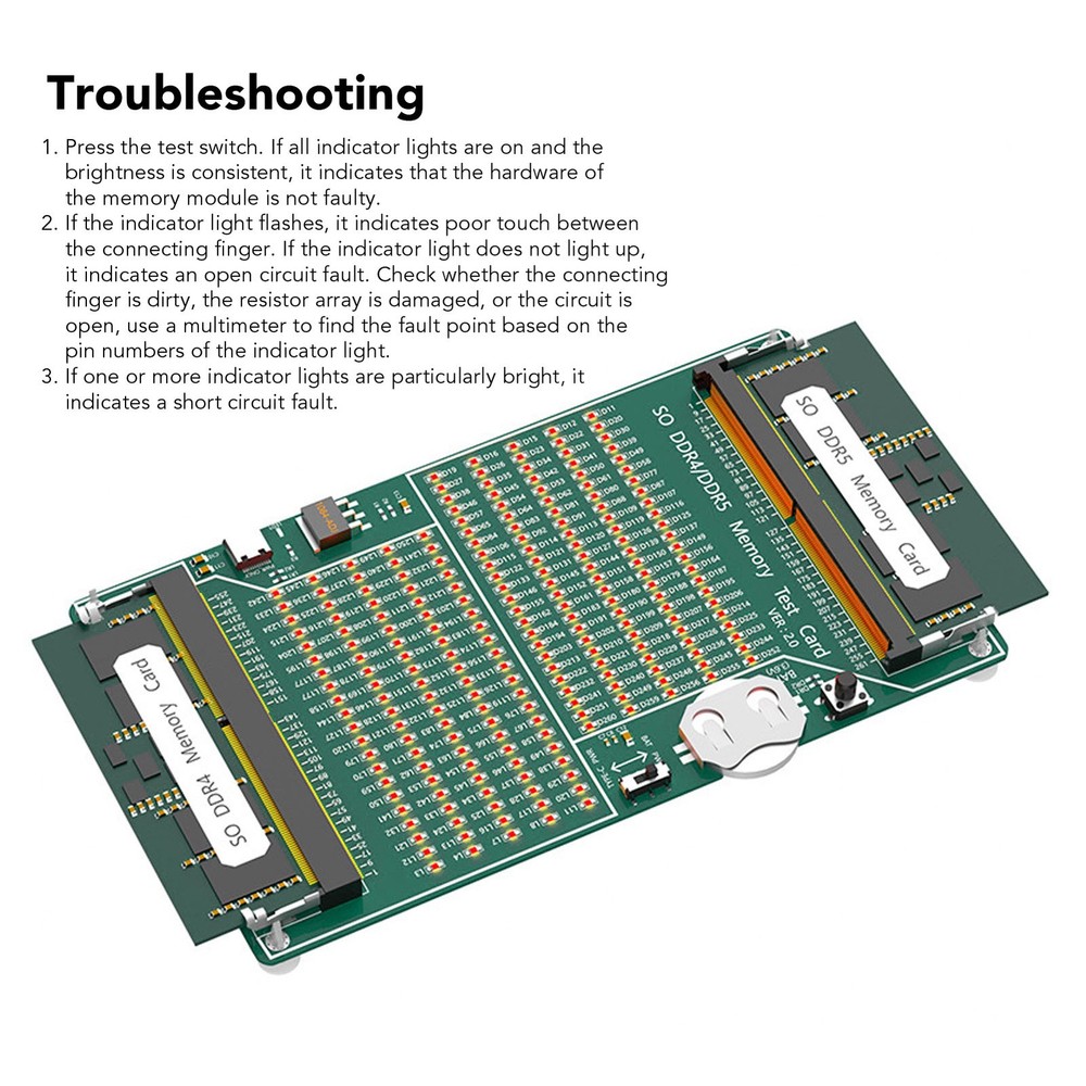 DDR4 DDR5 Memory Tester LED Light Troubleshooting Tool For Laptop Desktop Use