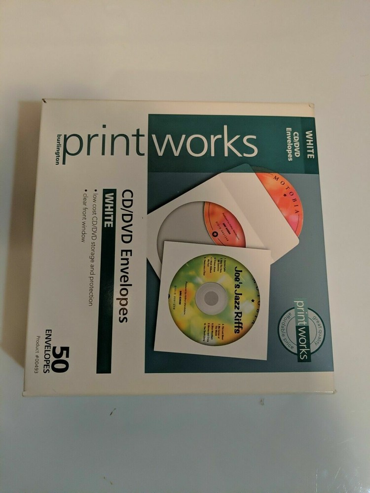 NEW Printworks CD/DVD Envelopes ~ 50 pack ~ White