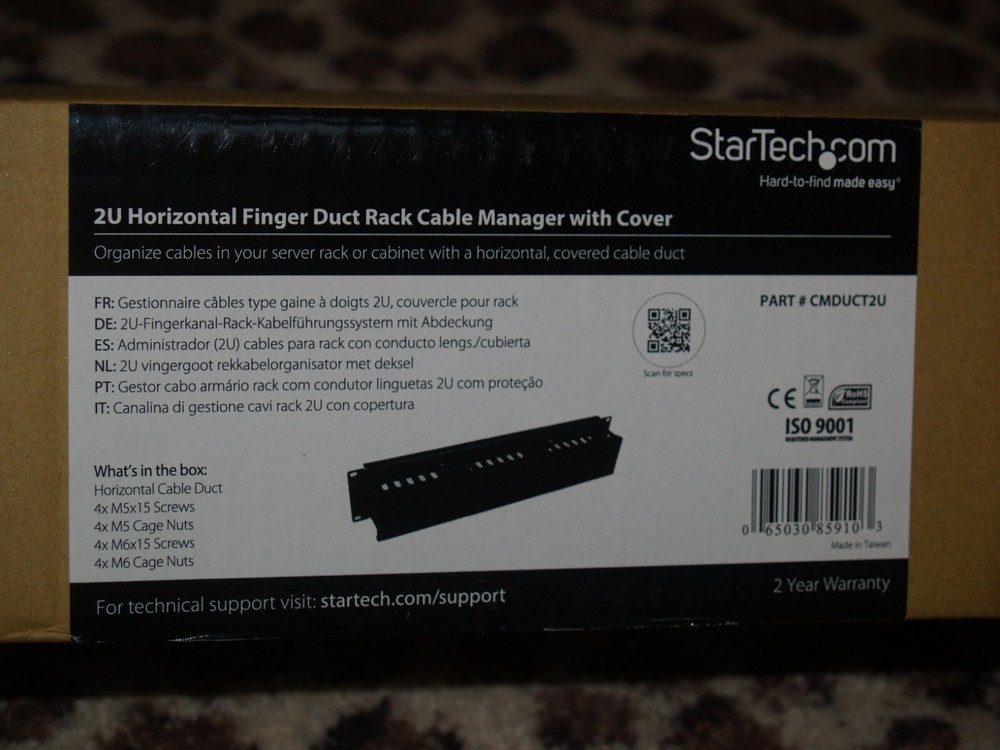 NEW StarTech 2U Horizontal Finger Product Rack Cable Management Panel with Cover