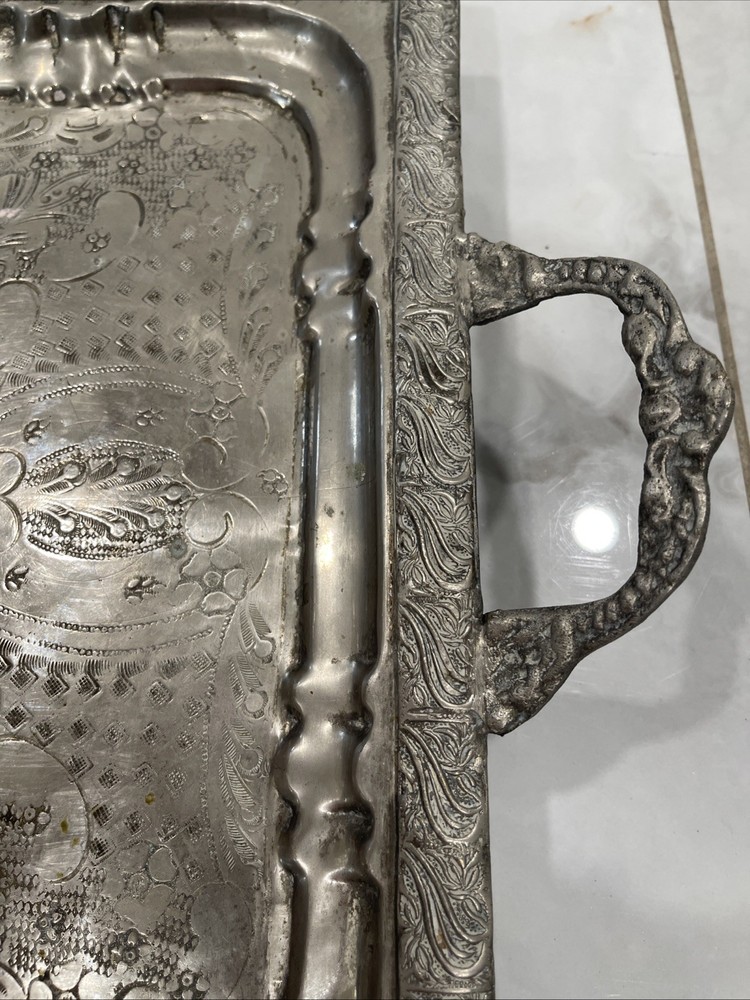 Vintage Towle Rectangular Silver Tray Platter Footed 25"x15" Scrollwork