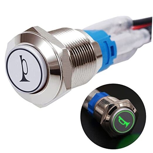 /16MM Raised Speaker Horn Momentary Push Button Switch 5/8" Mounting SR-green