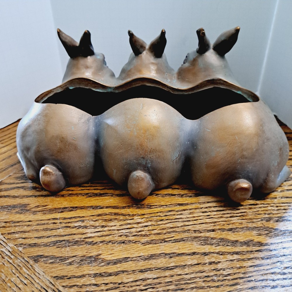 Bronze Look Bunny Planter Plastic Resin 12'' Long