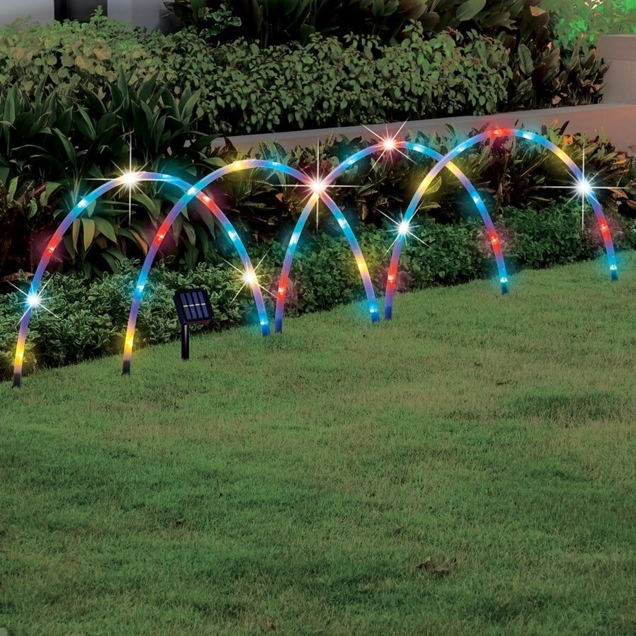 Set 4 Solar Powered LED Multi-Colored Garden Arches Pathway Marker Stakes