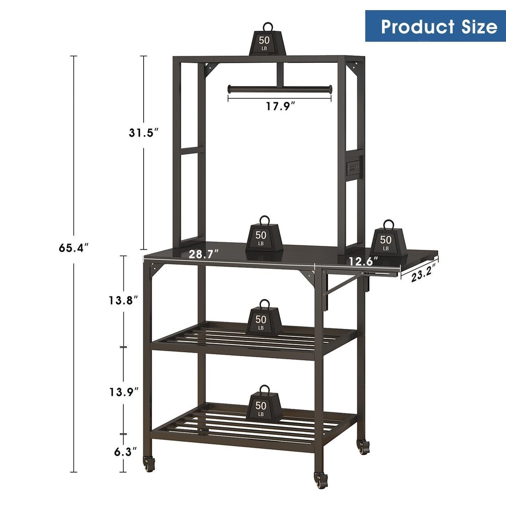 Metal Frame Printer Stand with Organized Spool Storage, Auxiliary Panel &