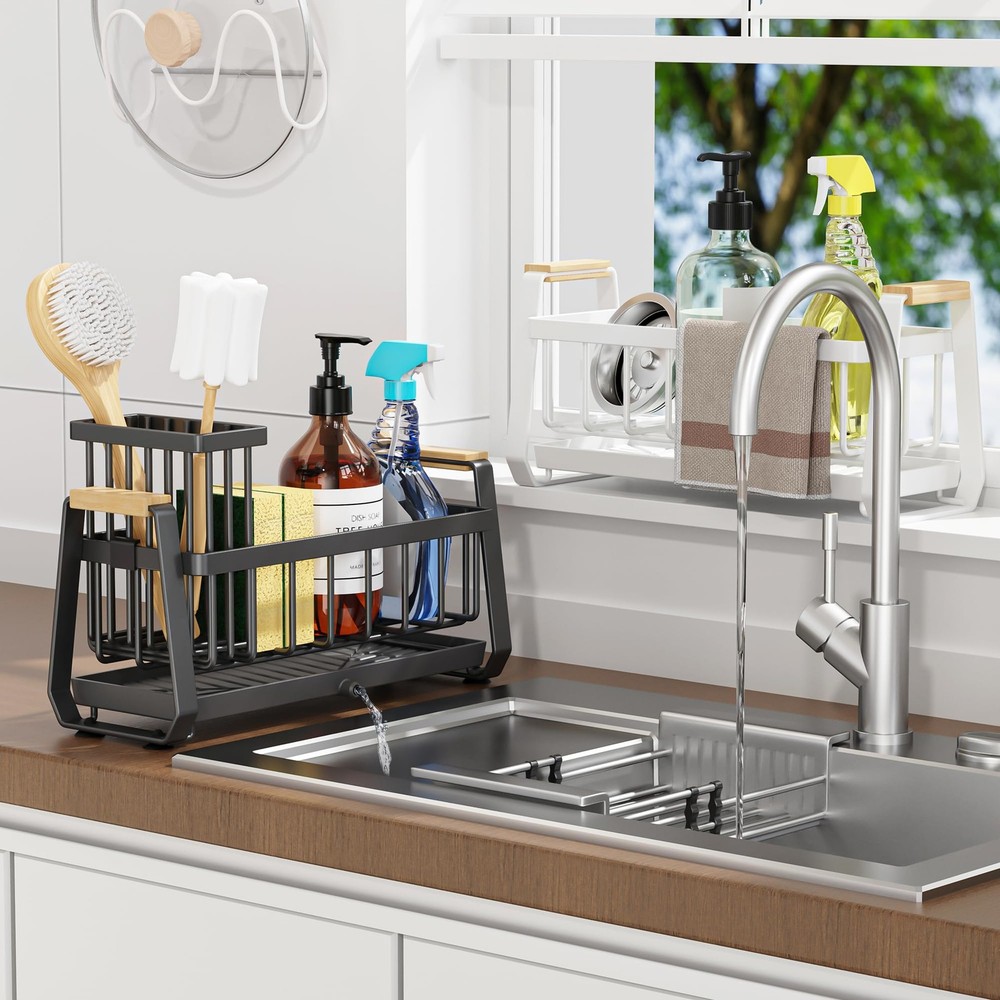 Sponge Holder for Kitchen Sink with Dish Brush Holder, Rustproof 304 Stainles...