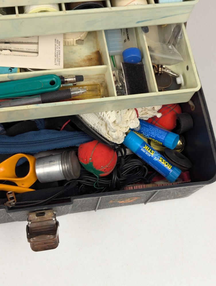Vintage Sewing Box Thread Spool Holder & Drawer Storage