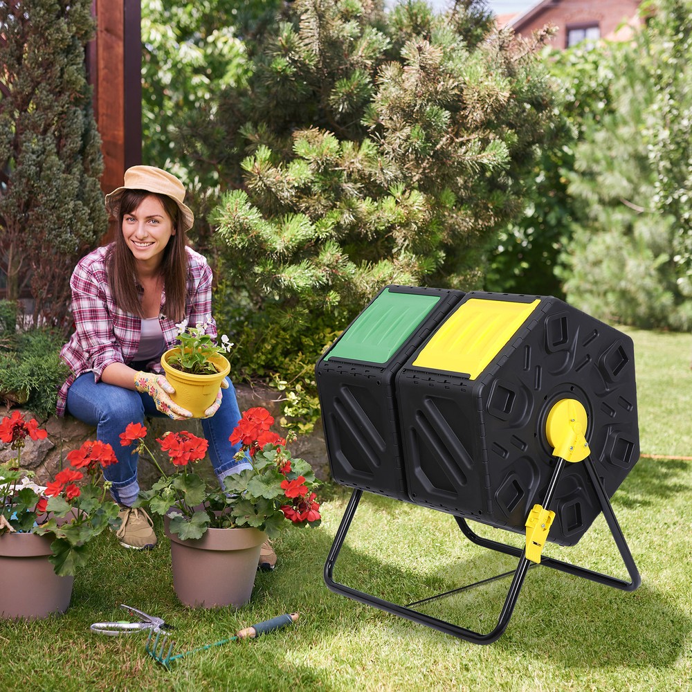 Practical Dual Compost Bin 360 Degrees Rotation Tumbling Fast Operation Compost