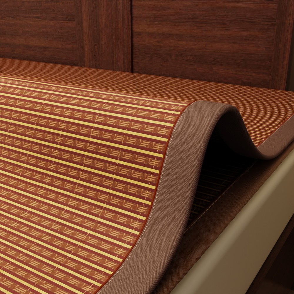Bamboo Bed Mat Summer Accessories Folding Double Faces Bamboo & Rattan Coffee