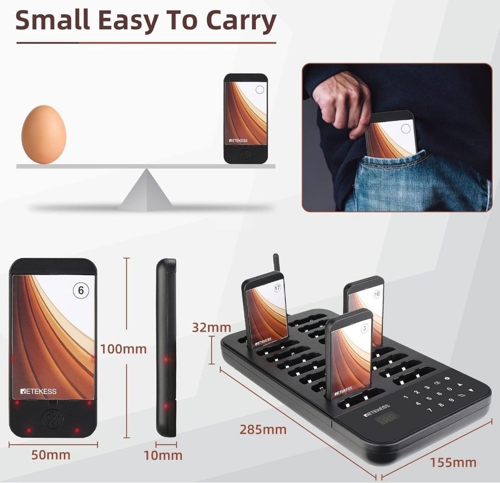 Restaurant Pager, Queue Wireless Calling System, 1640ft Working Distance TD173