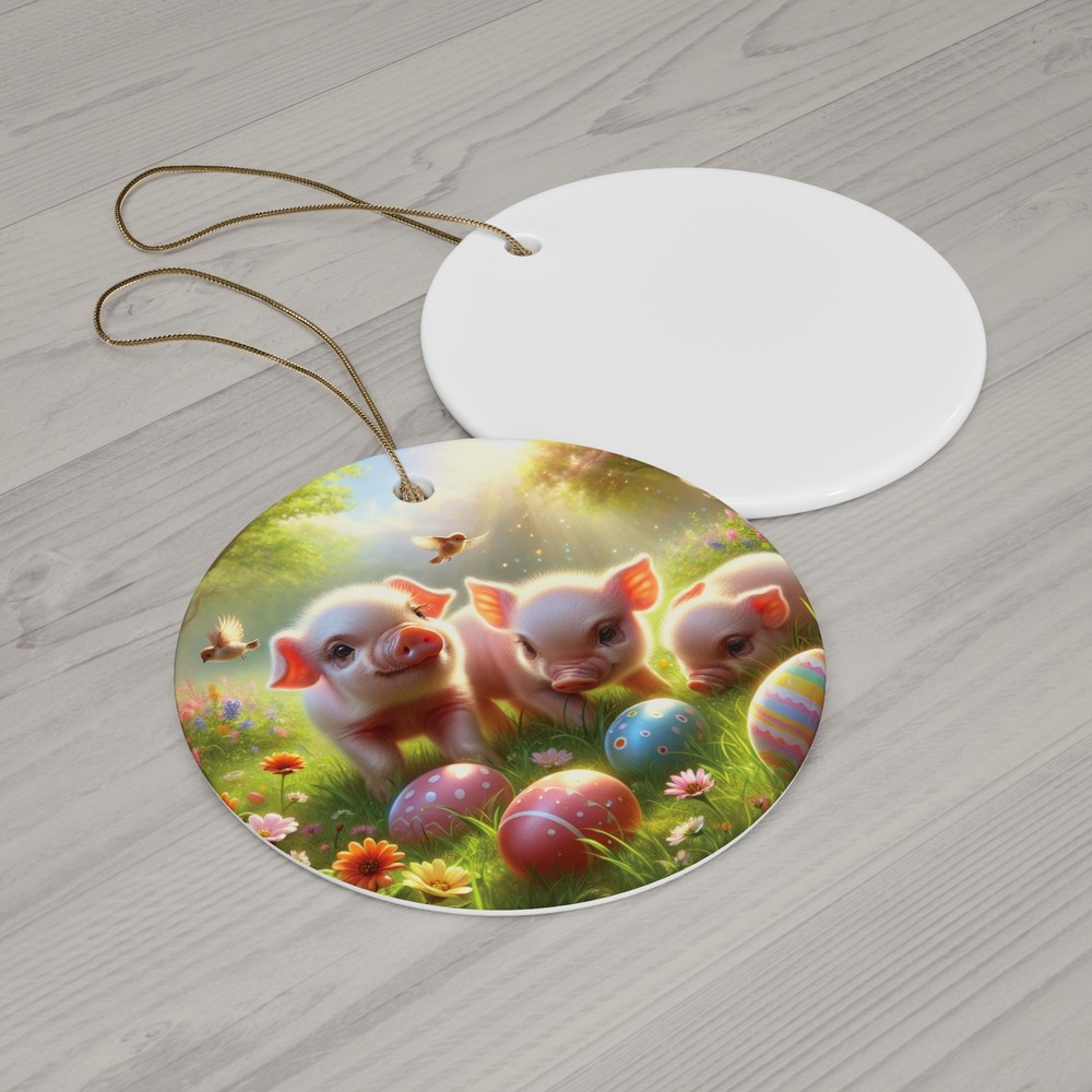Cute Easter Pigs Ceramic Ornament