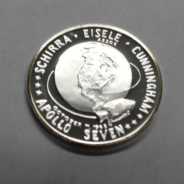 APOLLO 7 SILVER PLATE PROOF COMMEMORATIVE SILVER PLATE PROOF DEEP MIRROR
