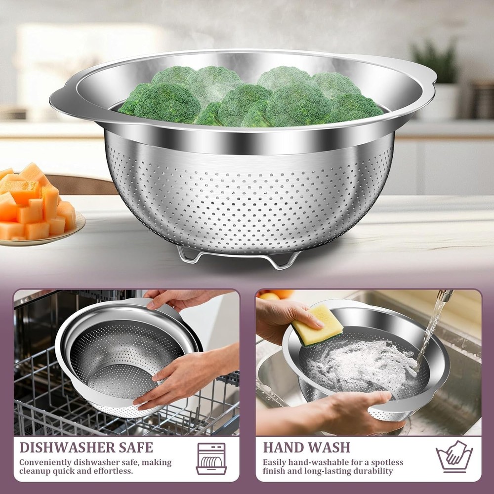 Stainless Steel Colander - 3QT Medium Capacity Strainer with Handle, Kitchen Foo