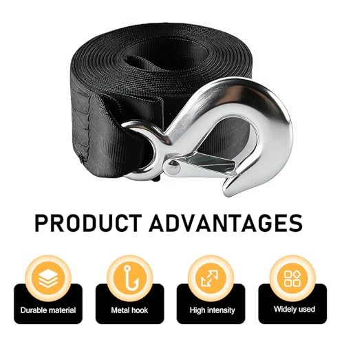2" x 20ft Trailer Boat Winch Strap with Hook, Nylon Solid Upgrade Winch Strap