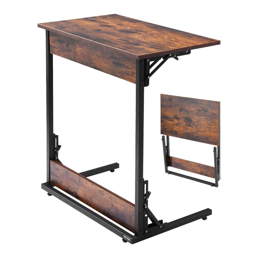 [New]C Table,Folding C Shaped End Table w/Metal Frame & Adjustable Feet,Foldable
