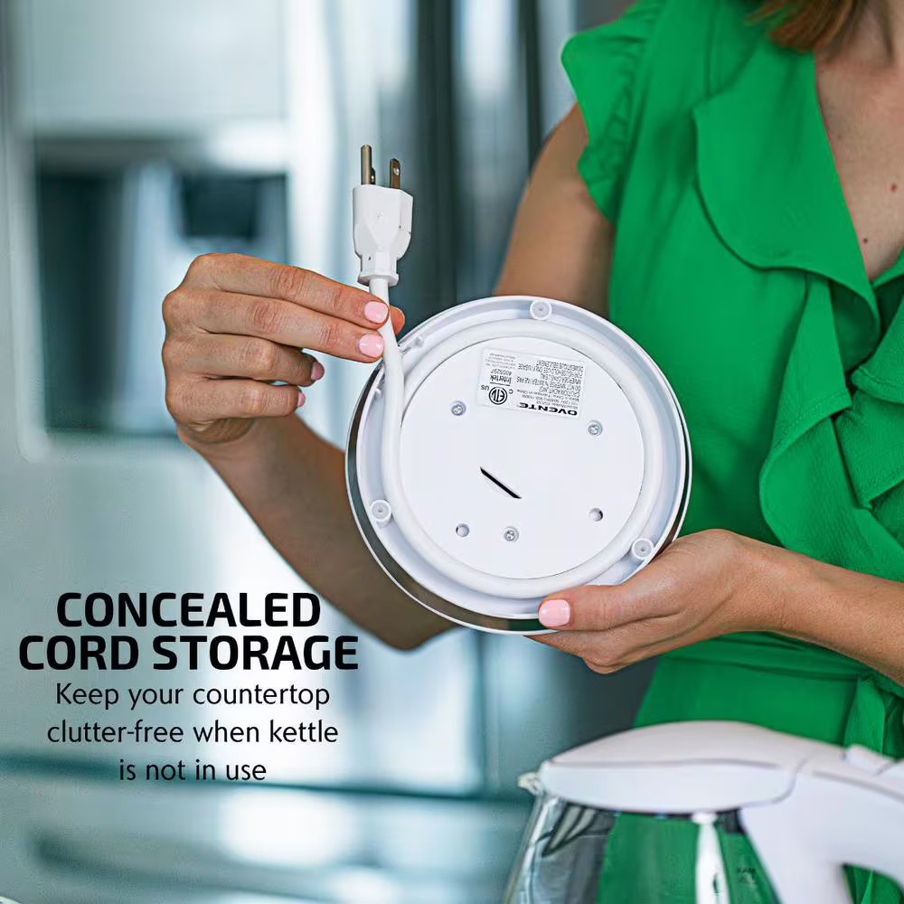 Illuminated 6.5-Cup White Electric Kettle with Filter, Fast Heating and Auto-Shu