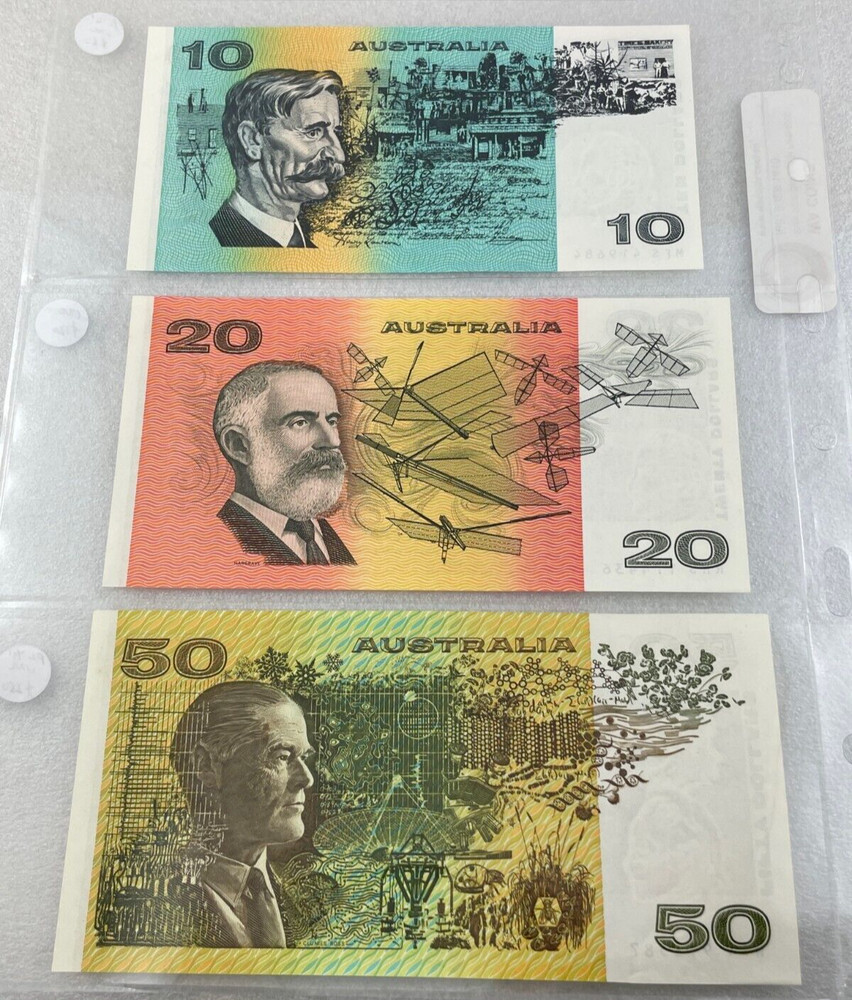 Australian Paper Note Set $1-$100 in UNC - Fraser Cole Set - $1 & $2 Last Issue