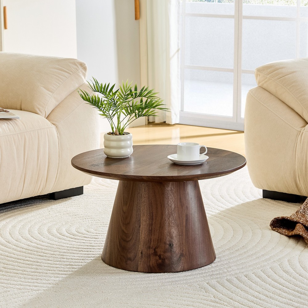 Walnut wood grain medium density fiberboard circular coffee table - diameter 2