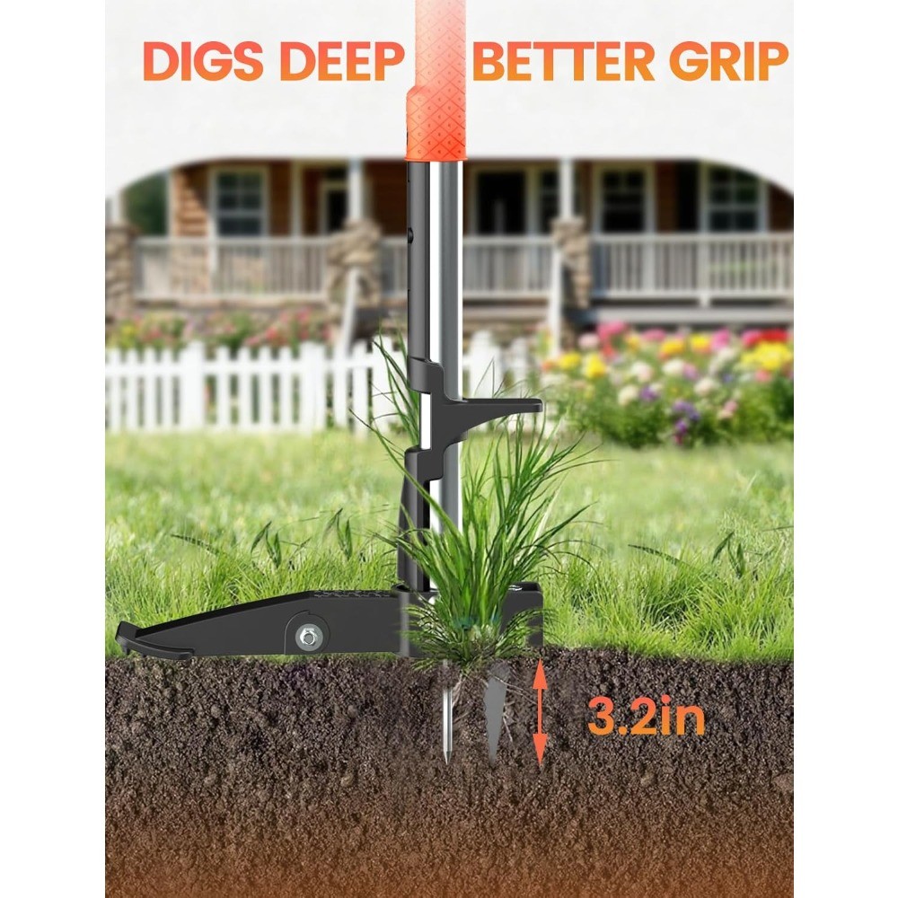 2-Pack Stand Up Weed Puller Tool Set with Adjustable Handle, Quick Eject