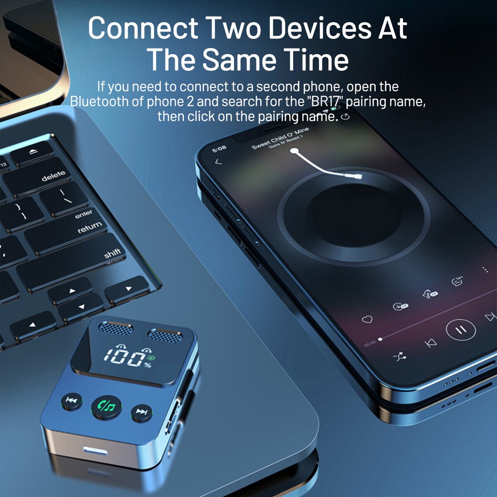 Bluetooth 5.3 Transmitter Receiver 2 IN 1 Wireless Audio 3.5mm Jack Aux Adapter