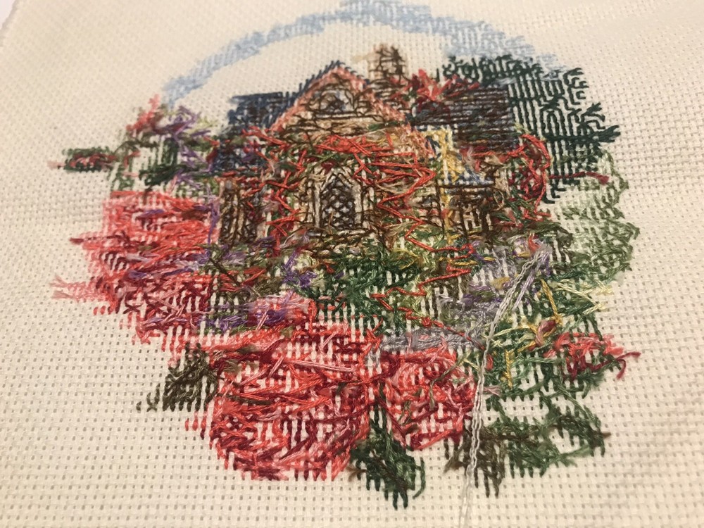 2 Vintage Handmade Stitched Needlepoint Canvas