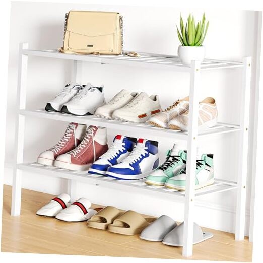 Shoe Rack, 3 Tier Small Bamboo Shoe Organizer, 3 Tier - Regular White