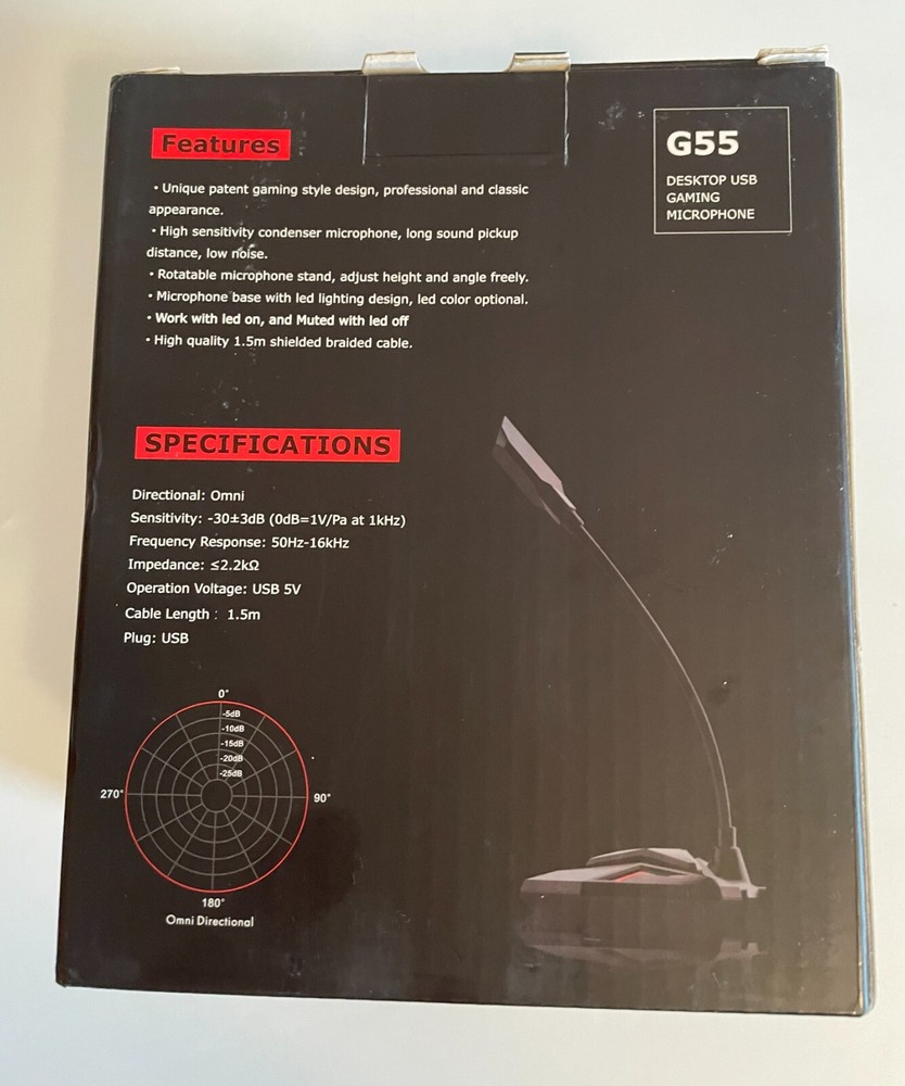 G55 USB Gaming Microphone Mic Audio for Computer Desktop