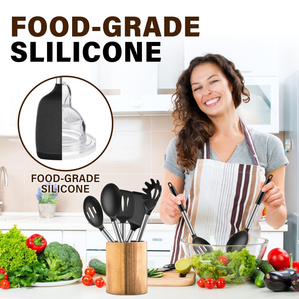 5Pcs Silicone Cooking Utensils Set, Heat Resistant Kitchen Tools Include Soli...